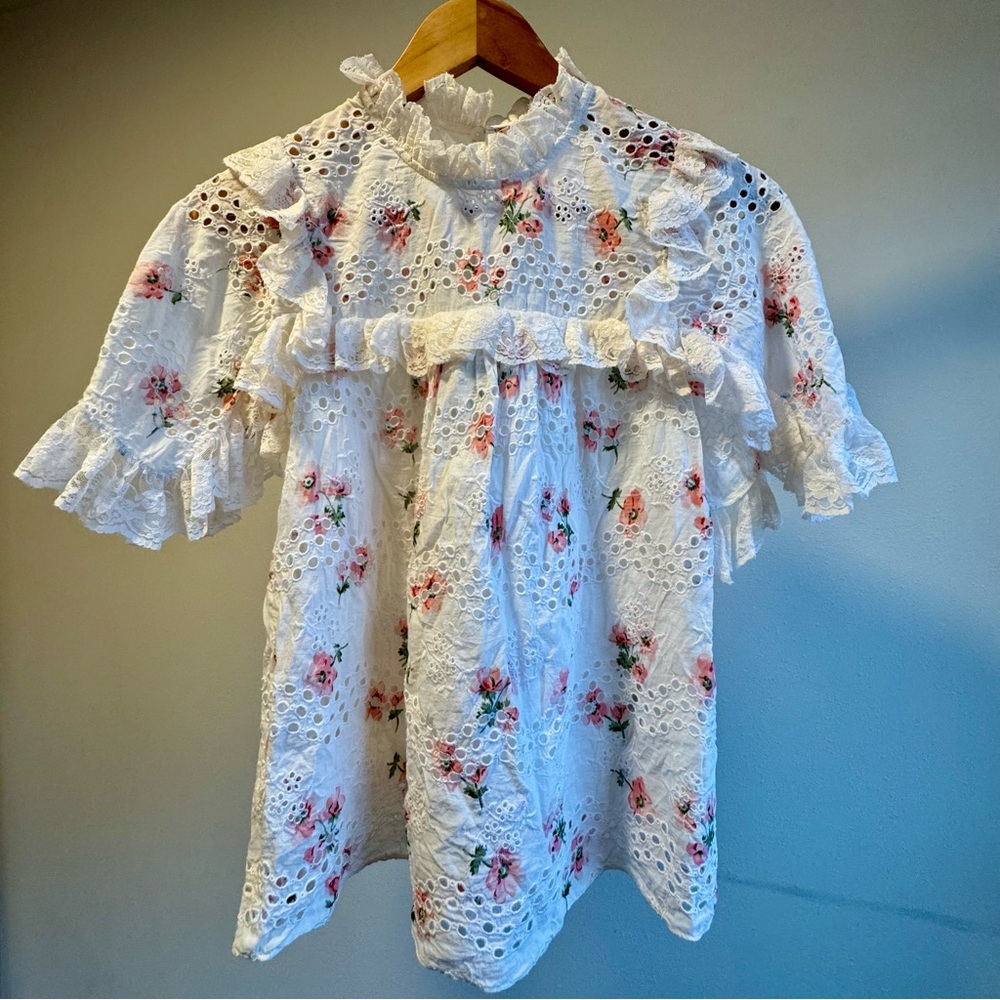 Needle & Thread Desert Rose Embroidered Ruffle Lace Lined Blouse US Size 0 - Picture 13 of 14